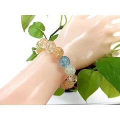 天然石 クラック水晶12ｍｍ玉ブレスレット 内周17.2cm