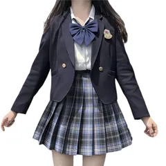 [cnstone] 女子高生 制服 学生服 セーラー服 JK制服 女子高生 高校制服 5点セット リボン ブレザー スカート チェック セット スクール ファッション レディース お揃い 卒業式スーツ ハロウィン コスプレ (XL, ネイビー)
