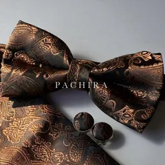 蝶ネクタイ ペイズリー柄 黒 ブラウン メンズ  フォーマル 3点セット ポケットチーフ カフス 前撮り 結婚式 披露宴 二次会 成人式  / ダークレッド ダークブルー グレイ / ブラック スーツ タキシード おしゃれ 小物 光沢 高級感 ブロンズ