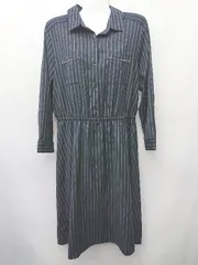 ◇ ◎ any SiS エニィスィス ストライプ 装飾ビジュー 七分袖 膝丈 ワンピース サイズ2 ネイビー グレー系 レディース P  【1407260022947】