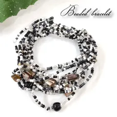 No.A-51 ビーズ ブレスレット 12連 白＆黒＆クリアー ハワイアンアクセサリー フラ