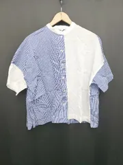 ◇ Θ POU DOU DOU プードゥドゥ ギンガムチェック柄 半袖 シャツ サイズM ブルー ホワイト レディース E  【1506180006577】