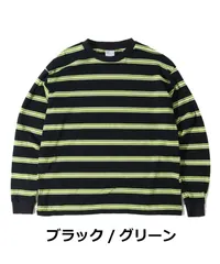 WALLA WALLA SPORT ワラワラスポーツ ロングスリーブ ストライプTシャツ ブラック/グリーン m l メンズ レディース 長袖 ロンT M L 秋冬 大きいサイズのサムネイル