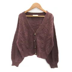 ナイスクラップ NICE CLAUP ニットカーディガン ミドル丈 Vネック 透かし編み F ダスティパープル /SM13