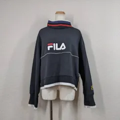 【FILA】ゴルフウェア　ニット　スウェット　黒　ブラック　L　ストレッチ y2k ロゴ ビッグプリント 自宅洗濯可能 裏起毛