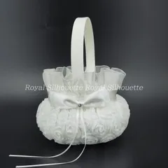 ウェディング レース 花かご ホワイト 白 かご 子供 結婚式 フラワーガール リングボーイ 花びら入れ 指輪用 リングピロー 手提げ 丸型 布製 リボン飾り イベント パーティー 小物