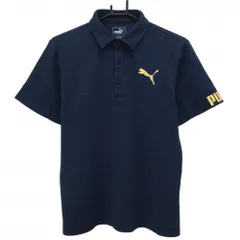 【美品】プーマ 半袖ポロシャツ 杢ネイビー×ゴールド 胸ロゴ メンズ M ゴルフウェア PUMA