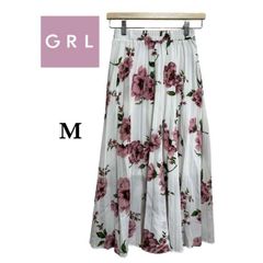 M GRL グレイル スカート ロングスカート フレア 花柄 フェミニン 華やかに彩りたい白地に落ち着きのあるくすみピンクのお花柄のミモレ丈ロングスカート＾＾普段着だけにするのはもったいない！デート着にもどうぞ♡ T076_b040