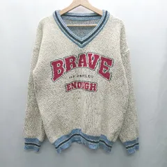 ◇ ⊇ SHEIN ロゴ入り Ｖネック 長袖 ニット セーター サイズXL ベージュ レッド系 レディース メンズ E  【1501160014764】