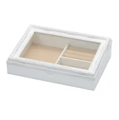 蓋付きアクセサリーケース L ホワイト 【 仕切り ヴィンテージ風 指輪 時計 ネックレス ブレスレット ヘアー小物 収納 インテリア ナチュラル おしゃれ 可愛い  】