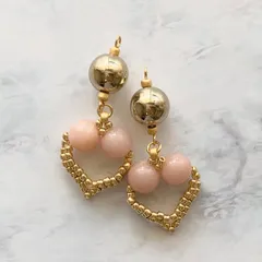 【選べる金具】天然石 サンストーン 樹脂ビーズ ピアス イヤリング ピーチカラー 揺れる 大ぶり No.1754