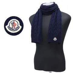 美品 モンクレール SCIARPA ビッグロゴ ダウンマフラー 男女兼用 MONCLER モンクレール マフラー ストール ブラック 黒 ネイビー