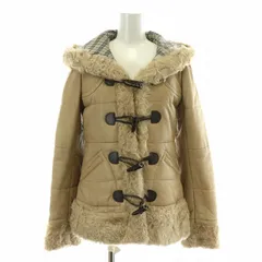 バーバリーブルーレーベル BURBERRY BLUE LABEL ダッフルコート ショート トグルボタン レザー シープスキン ファー フード 裏地ノバチェック 38 M ベージュ /NW24
