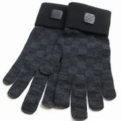 未使用品●2022年製 LOUIS VUITTON ルイヴィトン ネオ・ダミエ ウール100％ レザーロゴパッチ付き グローブ/手袋 グレー系×黒 伊製 正規品のサムネイル