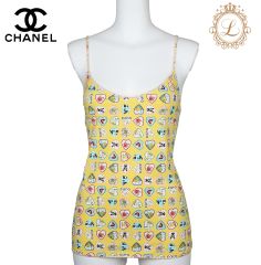 【返品可】CHANEL シャネル バレンタイン キャミソール ノースリーブ トップス  Tシャツ 38 イエロー ブランド アパレル