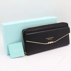 良品 箱付 サマンサタバサ プチチョイス 長財布 カードポケット×12 石付 黒×ライトブルー KYM