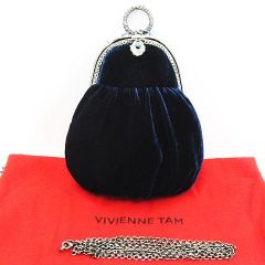 VIVIENNE TAM ヴィヴィアンタム アクセサリー ミニバッグ パーティーバッグ ベロア ビジュー がま口 ネイビー 紺 レディース 保管袋付き LF005-0527②