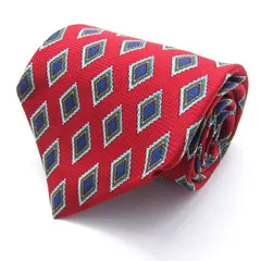 レノマ ブランド ネクタイ 小紋柄 ダイヤ柄 幾何学模様 シルク オーストラリア産 PO メンズ レッド renoma 【中古】