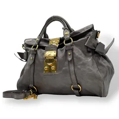 miu miu ミュウミュウ 2WAY ハンドバッグ ショルダーバッグ リボン グレー ヴィッテロルクス レザー ゴールド金具 ロゴ クロスボディ レディース C7 miu miu side ribbon bow Bag vitello lux