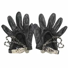 グッチ vintage GUCCI by Tom Ford トムフォード期 ベルト金具 チェーン レザー グローブ 革手袋 ロゴチャーム オールド ビンテージ アーカイブ 黒 ブラック シルバー レディース ■12のサムネイル