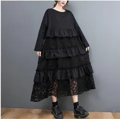 新品 2026新作 モード系　大きいサイズ　冬物　レディース　秋冬　個性　ドレス　ロング　ワンピース　花柄　フリル　長袖