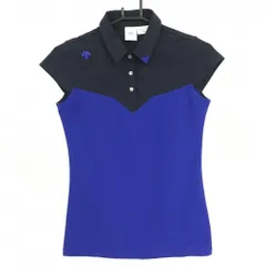 ★値下げ★【超美品】デサントゴルフ 半袖ポロシャツ ブルー×ネイビー スナップボタン 中田英寿 レディース M ゴルフウェア 2022年モデル DESCENTE