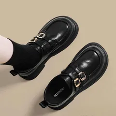 ダブルストラップ 厚底 シューズ ローファー