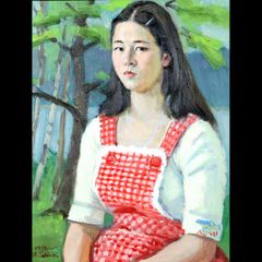 児島善三郎、【少女座像】、希少な画集画、新品高級額 額装付、状態