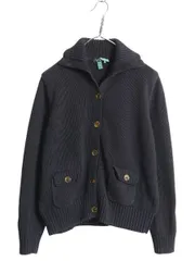 【お得なクーポン配布中!】 90s ローレン ラルフローレン ニット カーディガン ジャケット レディース XL 古着 オールド ポロ ハイネック コットン セーター 前開き 黒