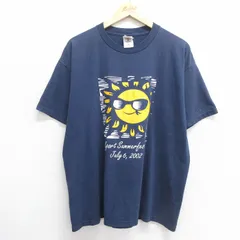 XL/古着 フルーツオブザルーム 半袖 ビンテージ Tシャツ メンズ 00s 太陽 企業広告 クルーネック 紺 ネイビー spe 25may16 中古
