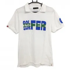 【美品】ラフアンドスウェル 襟付き半袖Tシャツ 白×ブルー フロント英字 メンズ L ゴルフウェア rough＆swell