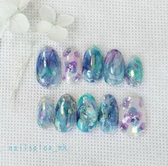 【繰り返し使えるネイルチップ】紫陽花ネイル　アジサイネイル　うるうるネイル　ちゅるんネイル　梅雨ネイル　ネイルチップ