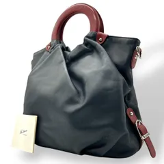 良品 585 キタムラ ハンドバッグ レザー ネイビー レッド