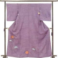 訪問着 身丈166cm 裄67cm 前幅24cm 後幅30cm 袖丈54cm 袖幅34cm レディース 袷 花柄 裄長 裄Lサイズ 秋冬春用 正絹（シルク）パープル トールサイズ 美品 リメイク リユース リサイクル【呉服のきくや】