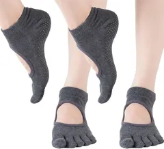 COMFORTIS ヨガソックス ピラティス 靴下 レディース 滑り止め 5本指 ヨガ靴下(ダークグレー,  Free Size)