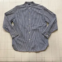 ト2507-①-4805 ユニクロ　UNIQLO  ヒッコリー　オーバーサイズ　スタンドカラーシャツ　S