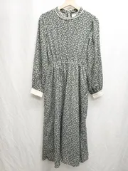◇ ⊂ SHEENA DEL RAY シーナデレイ 花柄 長袖 膝下 ワンピース サイズM グリーン レディース P  【1409250003646】