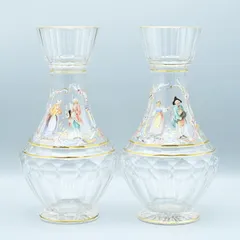 Lobmeyr ロブマイヤー 金彩エナメル 花柄 貴婦人 花瓶 ペアセット Baccarat - ☆御専用【LOBMEYR／ロブマイヤー】花瓶／エナメル
