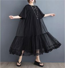 大きいサイズ レディース ワンピース シアー 春夏 秋 新品 半袖 