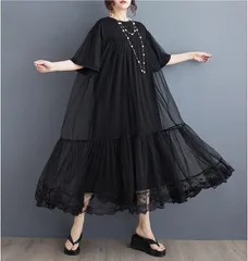 新品 2026新作 モード系　ゆったりワンピース　マイスタイル　大きいサイズ レディース ワンピース　シアー　春夏 秋 新品 半袖　ブラック