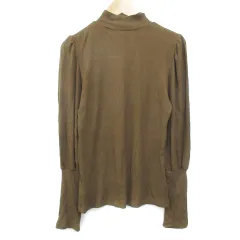 セゾンドパピヨン SAISON DE PAPILLON リブニット カットソー 長袖 パフスリーブ ハイネック 無地 L カーキ /FF36