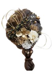 『人気商品』[Lomeri] ロメリ 水引アレンジの髪飾り ドライフラワー 成人式 卒業式 結婚式 袴 F31 (ゴールド)