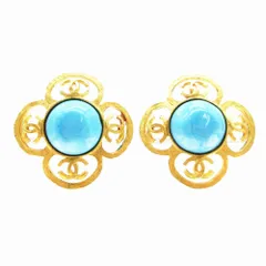 CHANEL シャネル 95P ヴィンテージ ターコイズストーン ココマークイヤリング 両耳 ゴールド レディース hk24 【中古】