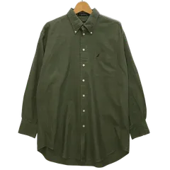NAUTICA vintage OXFORD ノーティカ オックスフォードシャツ 長袖 シャツ ボタンダウン ワンポイント刺繍 オーバーサイズ ビッグシルエット FABRIQUE EN HONG KONG 32/33サイズ カーキ