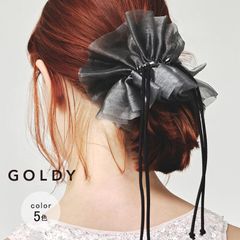 ドローストリング シアー シュシュ GOLDY ゴールディ 6240503 goldy ヘアアクセサリー レディース ヘアゴム リボン 大きいシュシュ ブルー カーキグリーン グレー ホワイト ブラック 黒 goldy シュシュ 新品 正規品