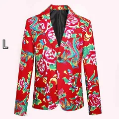 [L]秋冬 コーデ メンズ  服 シンプル ファッション オシャレ 大人 かっこいい 大きいサイズ ストリート 紳士服 カジュアル 赤 プリント スーツ 花 ジャケット アウター 