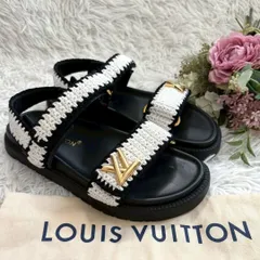 【希少・美品✨】ヴィトン　サンセットサンダル　白黒　LVロゴ　ゴールド　編み込み