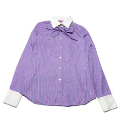 バーバリー ブルーレーベル ボウタイリボン付き ストライプ 長袖 シャツ パープル 38サイズ Burberry