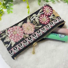 刺繍リボン ポーチ リップケース コスメポーチ ハンドメイド 刺繍 ブラック