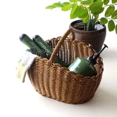 かご カゴ バスケット フラワーポット 鉢カバー おしゃれ かわいい ポット 小物入れ フェイクラタンのオーバルハンドバスケット